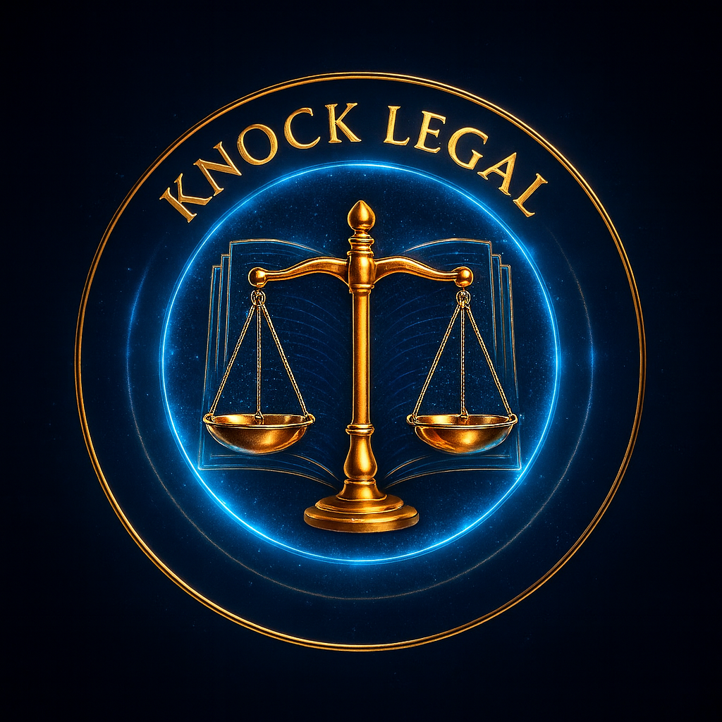 Knock Legal logo representing legal education, advocacy, and online legal services in India. Advocate Piyush Sharma is legal head.