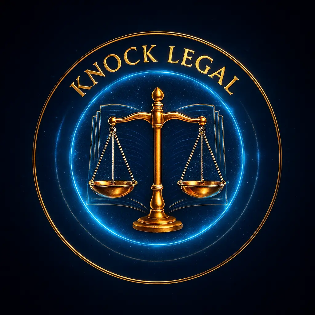 Knock Legal logo representing legal education, advocacy, and online legal services in India. Advocate Piyush Sharma is legal head.