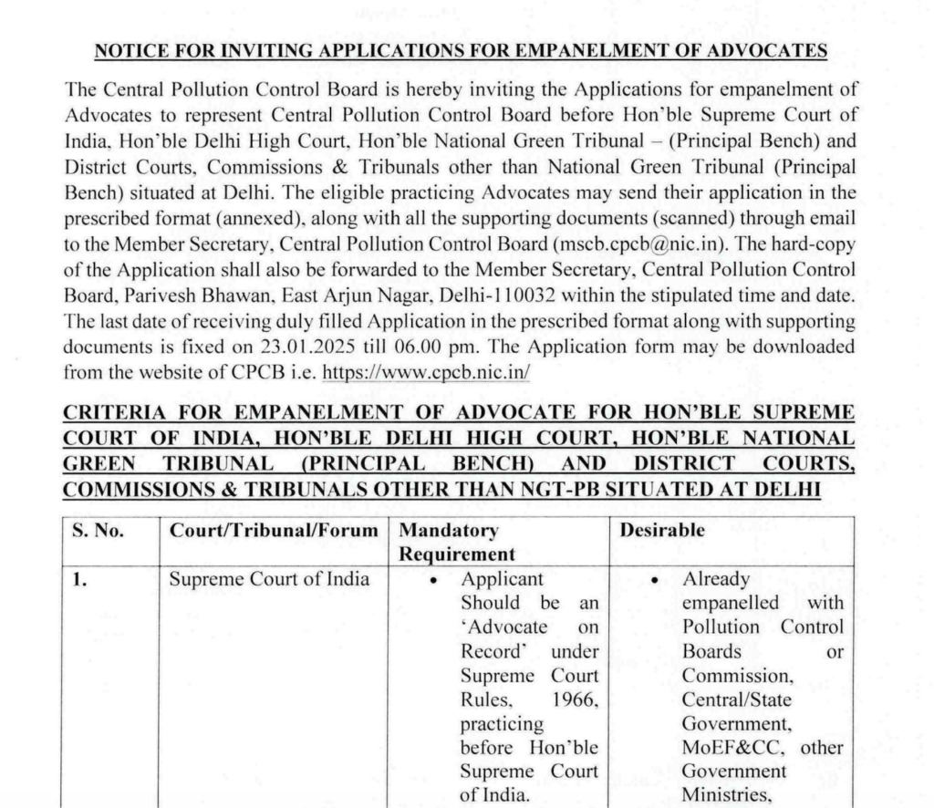CPCB Advocates Recruitment 2026