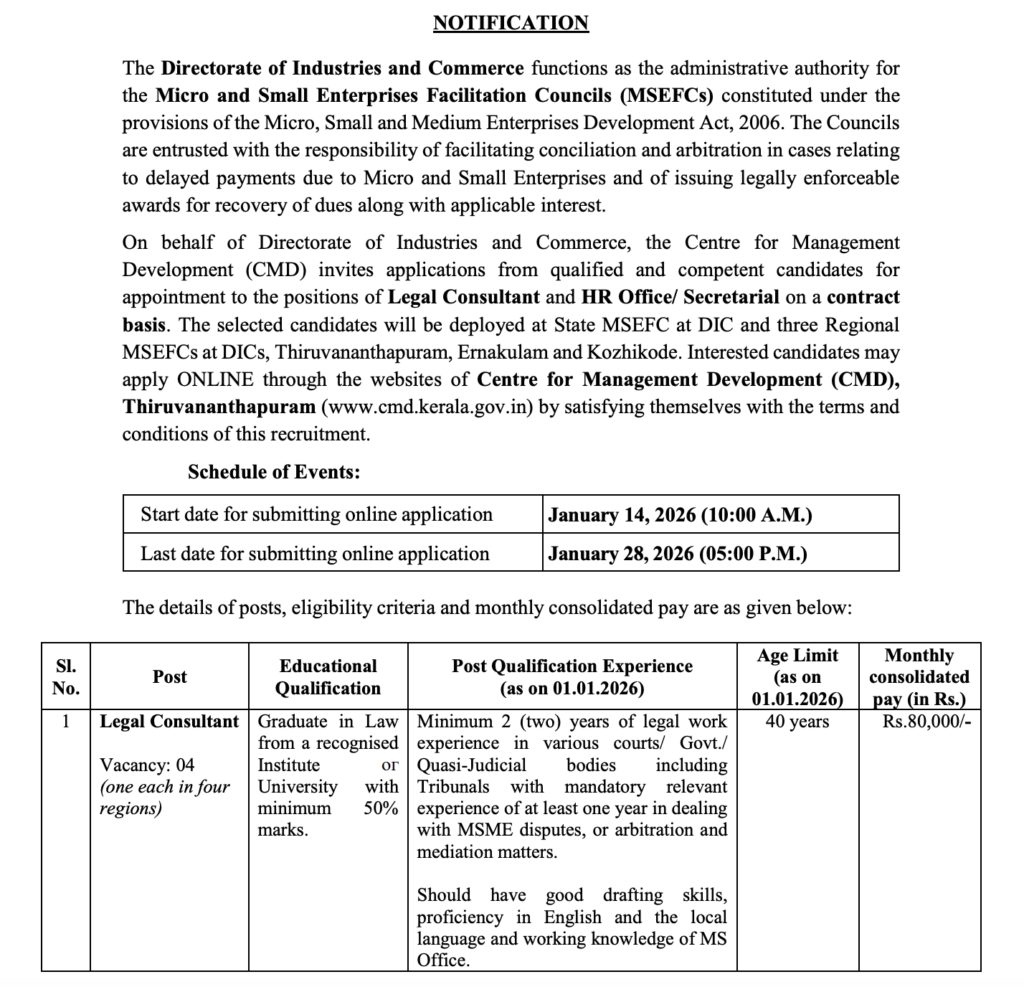 Legal Consultant vacancy at Directorate of Industries and Commerce