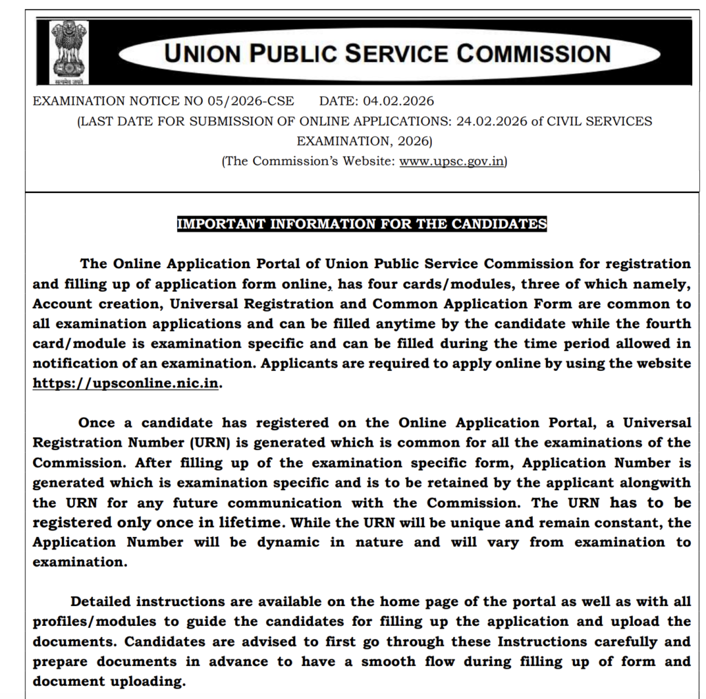 UPSC CSE 2026 Notification