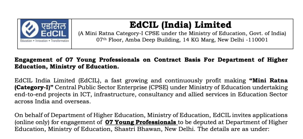 EDCIL Young Professional Recruitment 2026