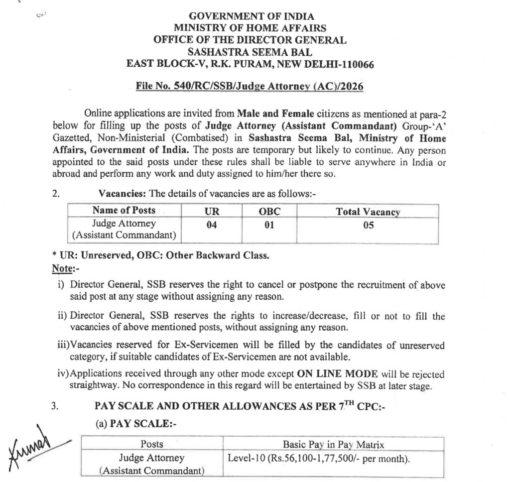 SSB Judge Attorney Recruitment 2026 