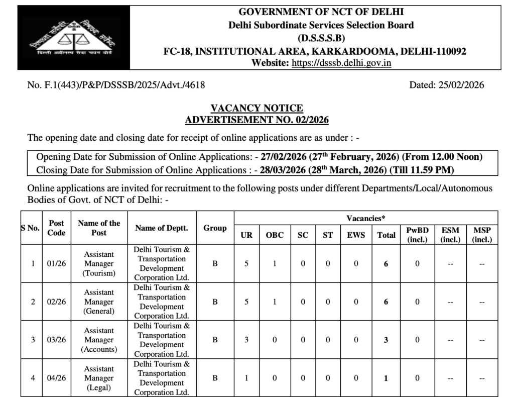 DSSSB Law Recruitment 2026