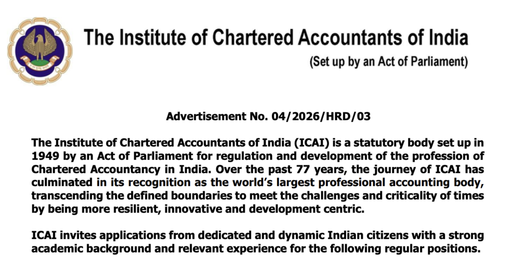 ICAI Recruitment 2026