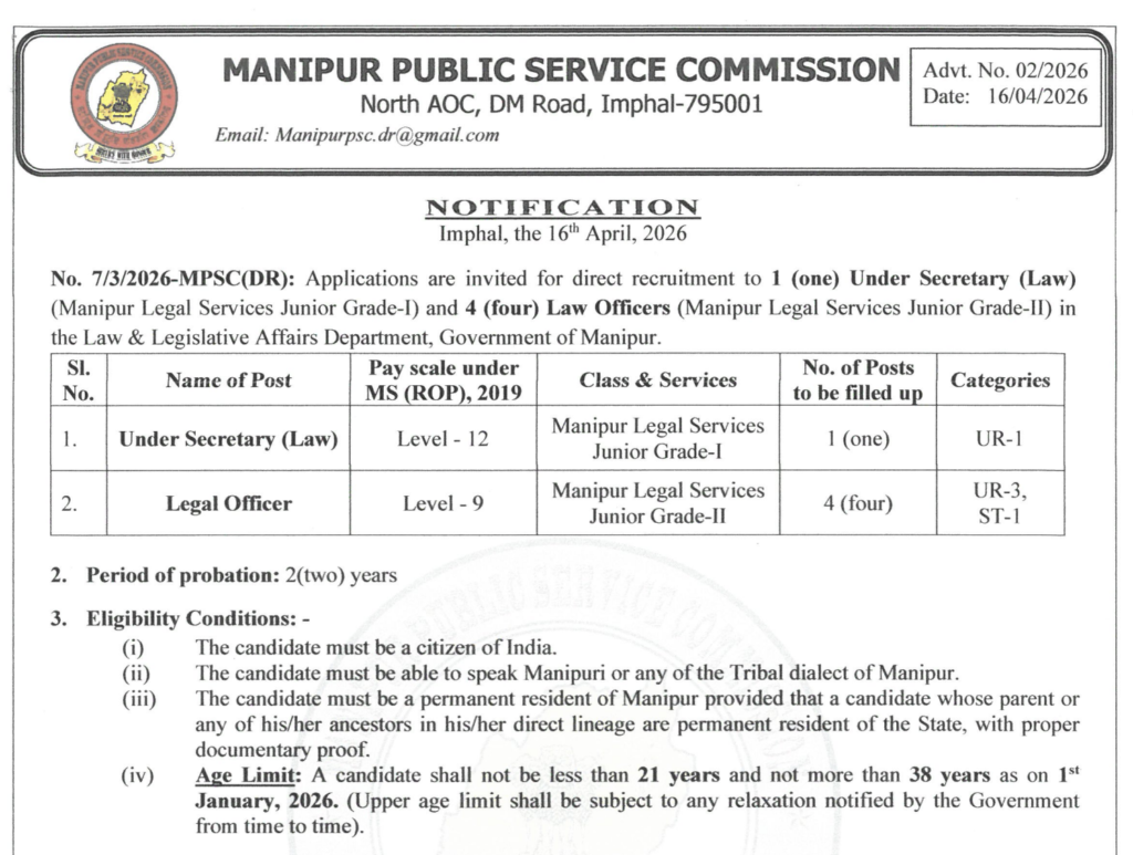 Manipur PSC Recruitment 2026
