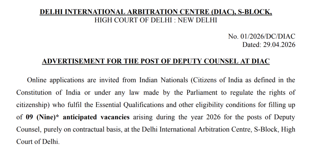 Delhi High Court Deputy Counsel Recruitment