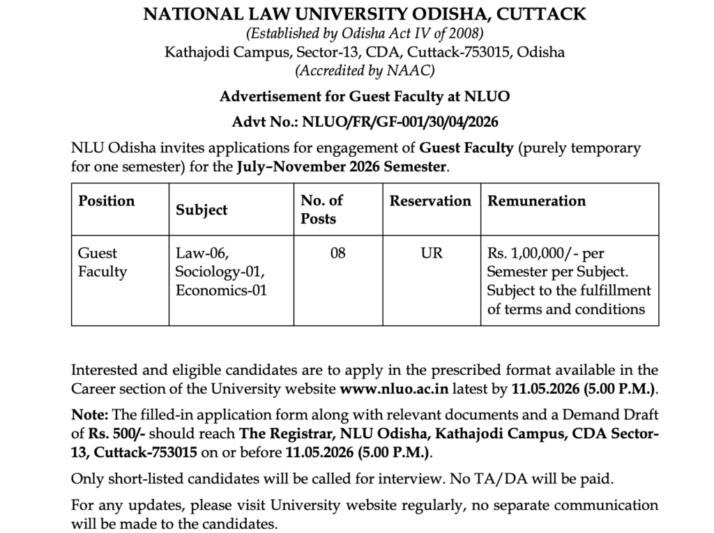 NLUO Guest Faculty Recruitment 2026
