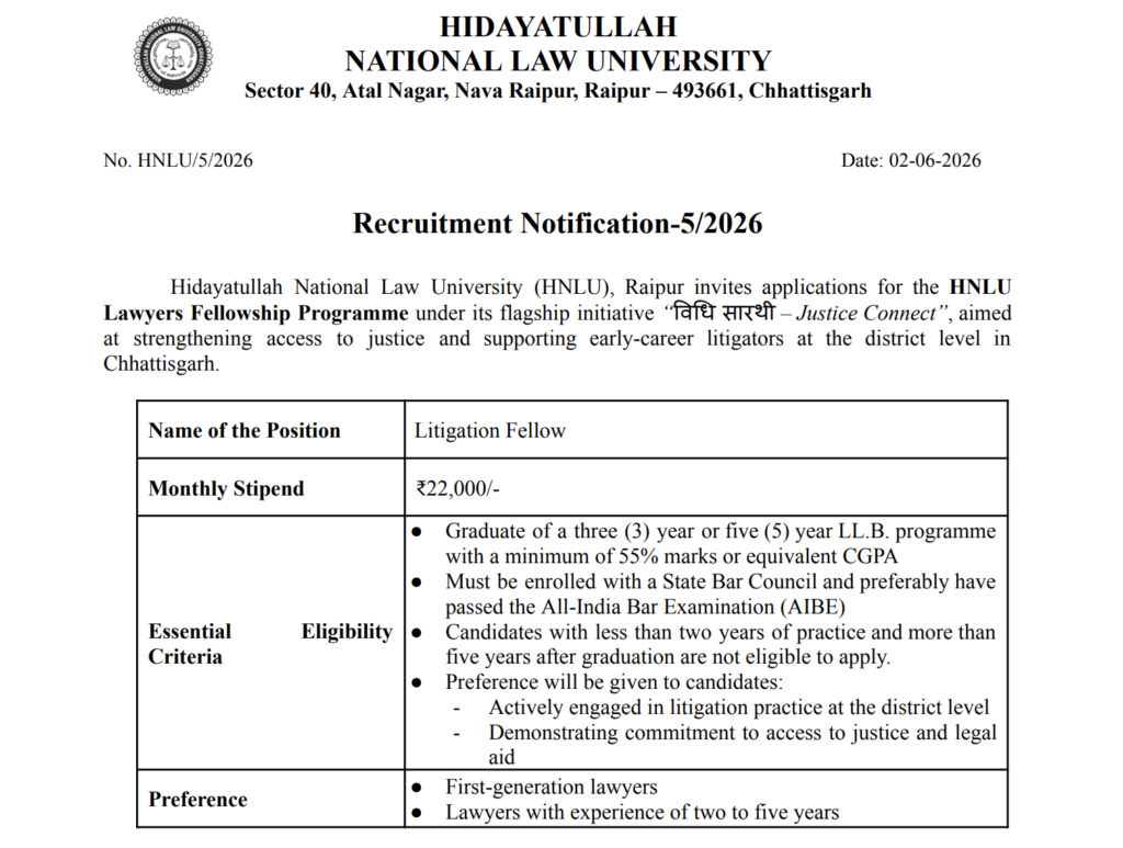 HNLU Litigation Fellow Recruitment 2026