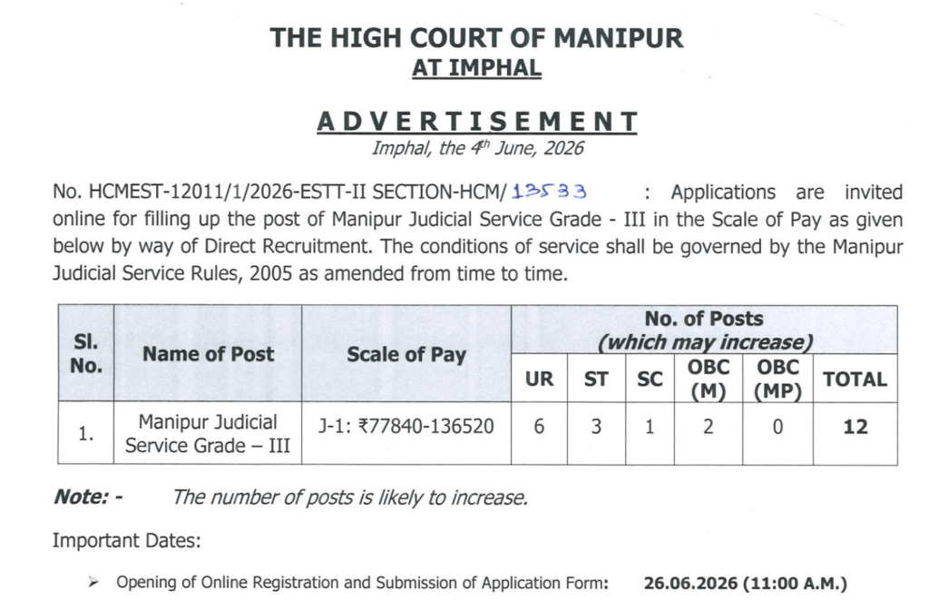 Manipur Judicial Service Recruitment 2026