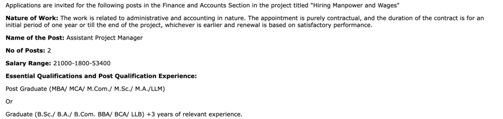 IT Kanpur Assistant Project Manager Vacancy 2026
